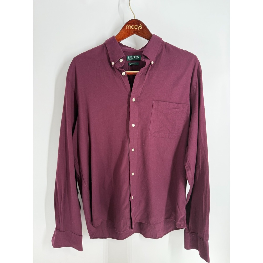 Lauren Ralph Lauren Regular Fit Stretch Classic Button Down Shirt Burgundy SZ L